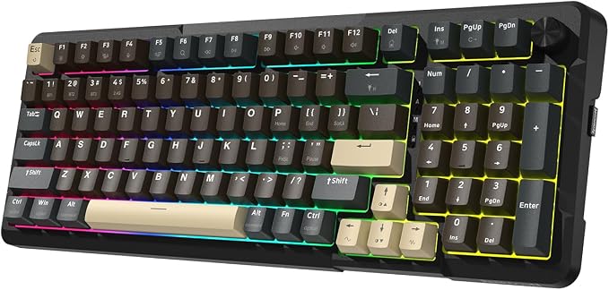 Redragon K742 Wireless Mechanical Gaming Keyboard with Knob, Bluetooth 5.0/2.4GHz/USB C Wired Creamy Keyboard with Number Pad for PC Computer, RGB Backlits, Hot-Swappable with Linear Switches (Brown) by REDRAGON