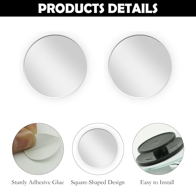 2Pcs Cars BlindSpot Mirrors Side Mirror Removable Adjustabe Angle Round Wide Angle Convex RearView Mirror Car Accessories Universal HD Glass for Suvs Auto Motorcycles RVs - Image 3