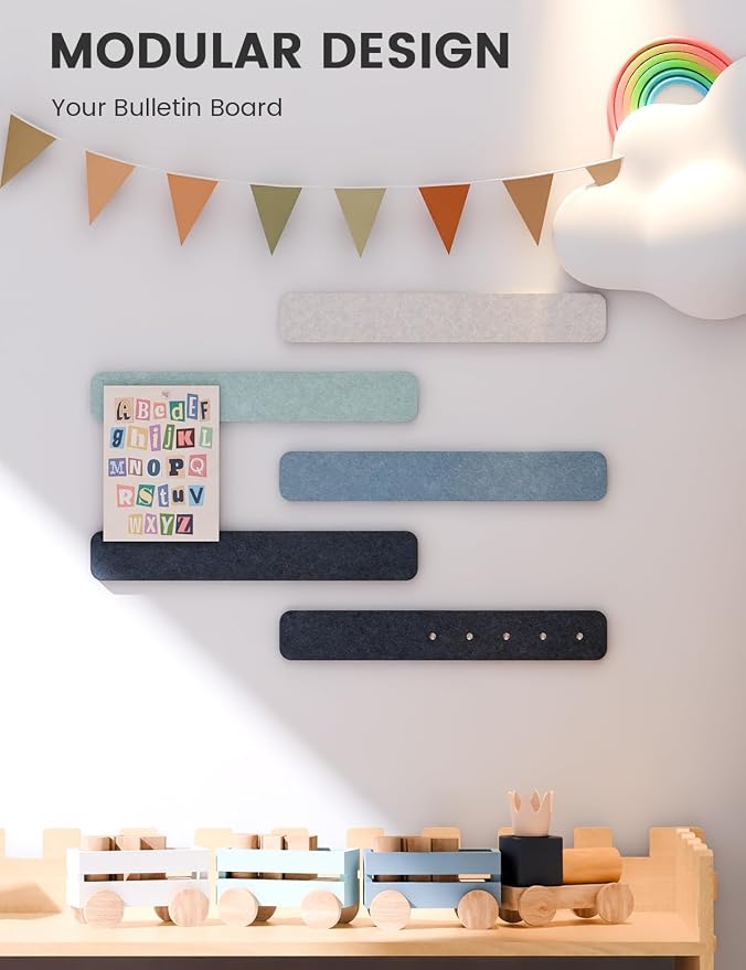 Fluxynara 13" x 2" Felt Wall Panels, Ocean Gradient | 5-Pack Cork Board Alternative with 35 Push Pins, Adhesive Mounting for Bedroom Door or Home Office - Image 5