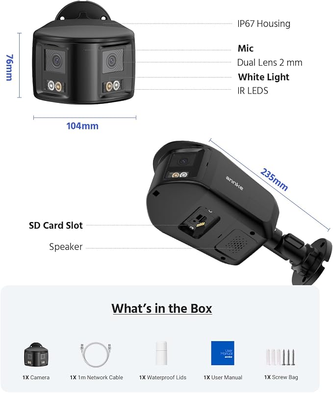 ANNKE FCD800 4K 8MP Dual-Lens PoE Security Camera, 2mm 180°Wide Angle, Smart Dual Light Color Night Vision, Two-Way Audio, Light&Sound Alarm, AI Human/Vehicle Motion Detection, H265+, IP67 - Image 9