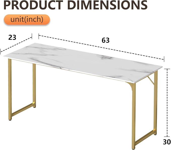 BestOffice Computer Desk,Home Office Desk, Modern Simple Style for Home Office Study Writing (Gold, 63 Inch) - Image 3