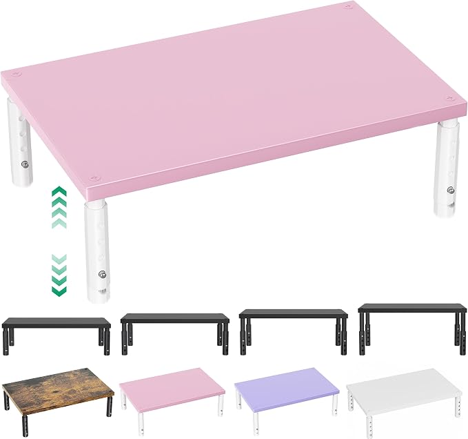 OPNICE Adjustable Computer Monitor Stand Riser for Desk, Desk Organizer & Office Decor for Women, Laptop Stand, Office Desk Accessories & Workspace Organizers for Home Office, Pink Wood by OPNICE