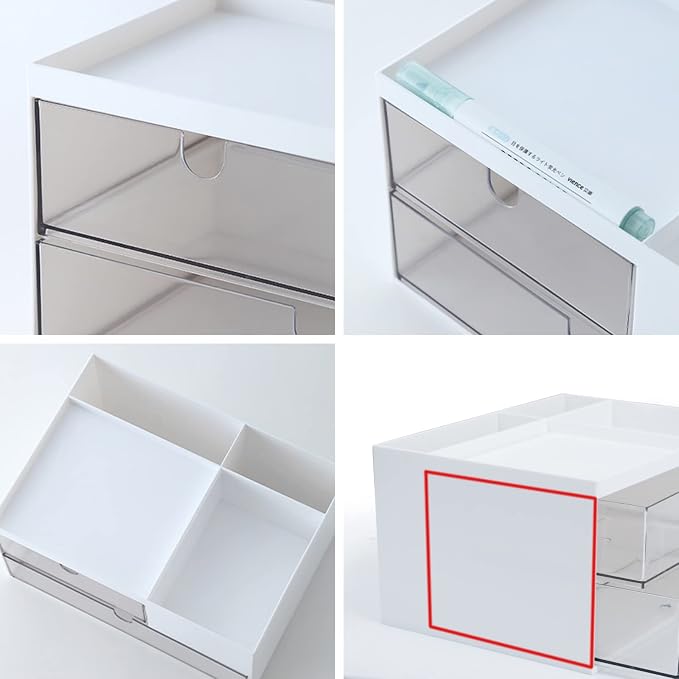 Desk Drawer Organizer, Desk Storage Box with 2 Drawers and 4 Compartments, Multifunctional Desk Accessories & Countertop Organizers for Office School Home (White） - Image 8
