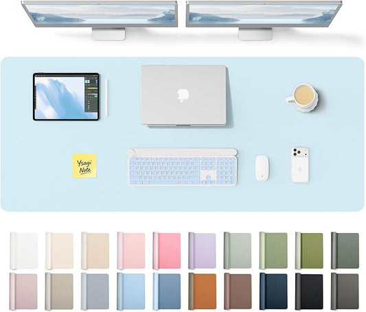 YSAGi Leather Desk Pad Protector, Office Desk Mat, Large Mouse Pad, Non-Slip PU Leather Desk Blotter, Laptop Desk Pad, Waterproof Desk Writing Pad for Office and Home (Baby Blue,55" x 17.2") by YSAGi