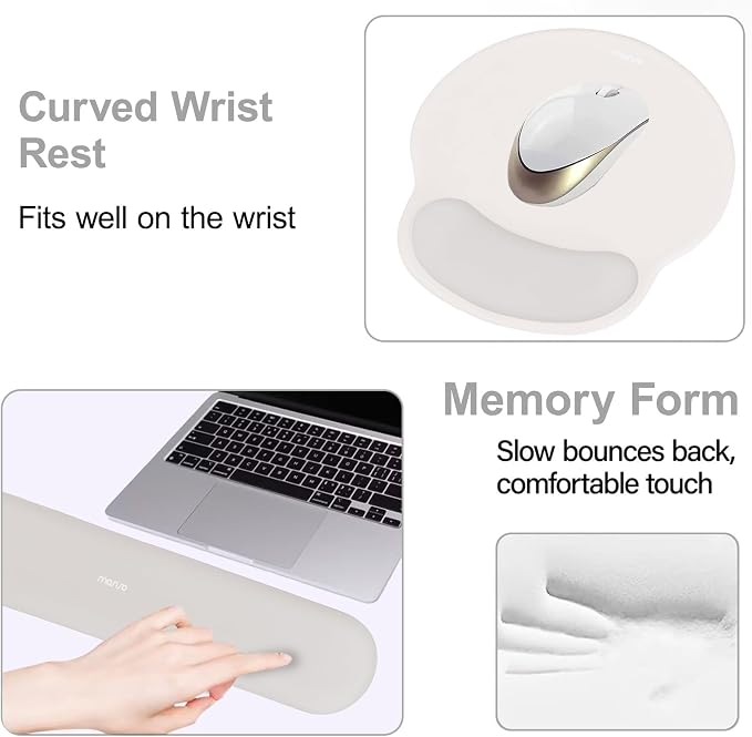 MOSISO Wrist Rest Support for Mouse Pad&Keyboard Set, Stone Gray | Circle Curved Ergonomic Mousepad Non-Slip Base Home/Office Pain Relief&Easy Typing Pad with Soft Cloth&Silicone Lining - Image 4