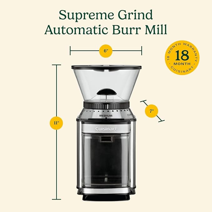 Cuisinart Coffee Grinder, Electric One-Touch Automatic Burr Coffee Grinder with 18-Position Grind Selector, Cup Size Selector for 4 – 18 Cups, Cream Stainless Steel - Image 8