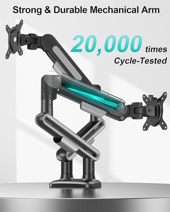MOUNT PRO Dual Monitor Desk Mount, Pneumatic Monitor Arms for 2 Monitors Max 39 Inches, Adjustable Dual Computer Monitor Stand Each Arm Holds up to 26.5lbs, VESA Mount with C Clamp & Grommet Base - Image 7