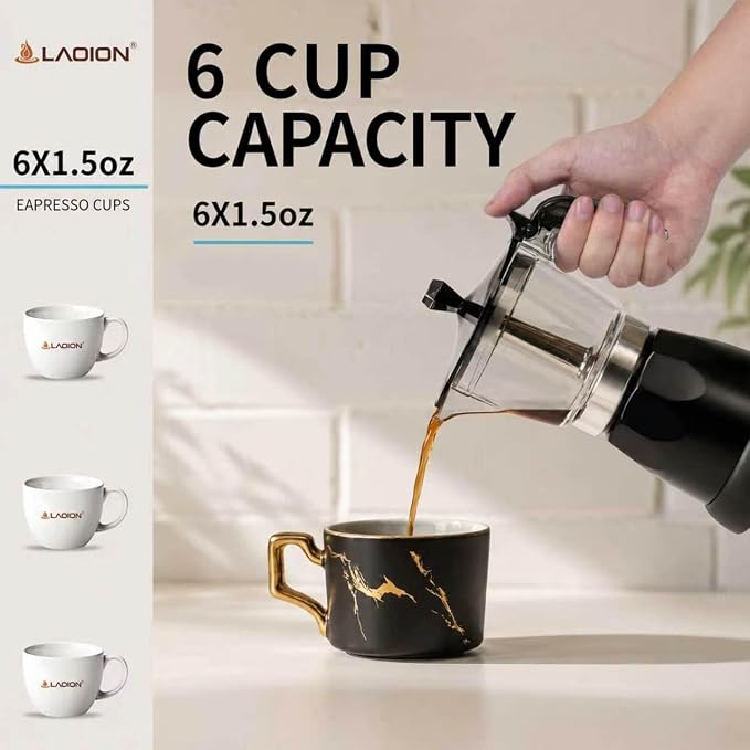 LAOION Cuban Coffee Maker, 6 or 3cup Electric Espresso Coffee Maker | Portable Cafeteras Electricas Modernas, Electric Moka Pot with Detachable Base & Overheat Protection, Coffee Gift - Image 2