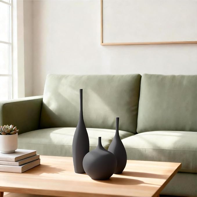 Relexome Black Ceramic Vase Modern Boho Wabi-Sabi Flower Vase Set of 3 Decorative Aesthetic Vases for Centerpieces Matte Minimalist Vases for Living Room Table Shelf Home Decor Gift - Image 6