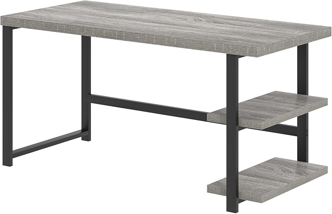 FOLUBAN 47 Inch Home Office Desk, Modern Computer Desk with Storage Shelves, Small Study Writing Gaming Table Workstation for Living Room Bedroom, Industrial Light Grey - Image 9