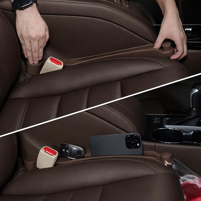 Givifive Car Seat Gap Filler Set of 2, 3IN1 Seat Side Gap Filler Plug with Storage Slot & Hook Function, Soft Foam Universal Fit Car SUV Truck Fill Gap Between Seats Console Organizer（Dark Brown） by Givifive