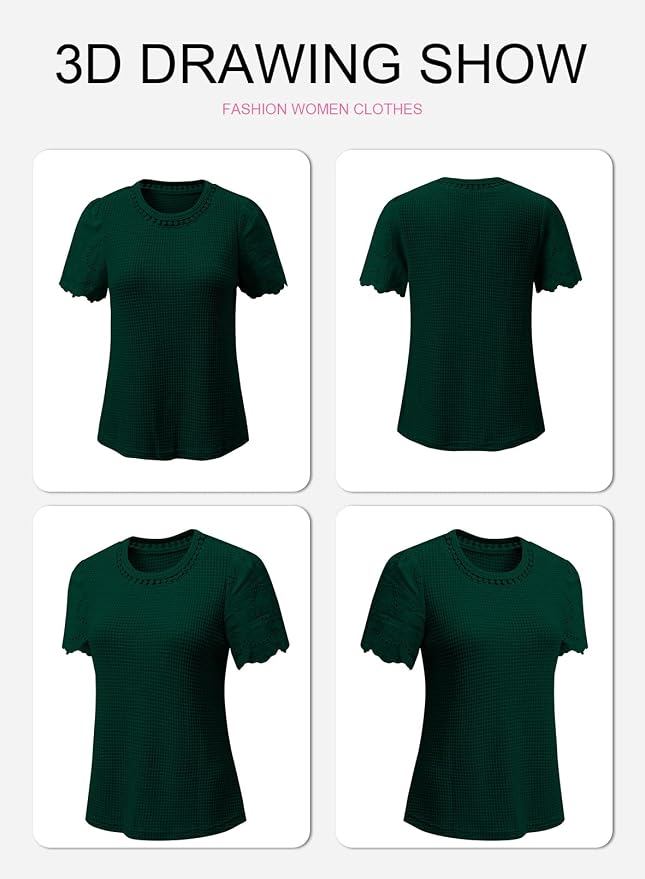 SHEWIN Womens Frenchy Summer Tops Crewneck Short Sleeve T Shirts Casual Waffle Knit Jacquard Blouses Top Shirts - Image 6