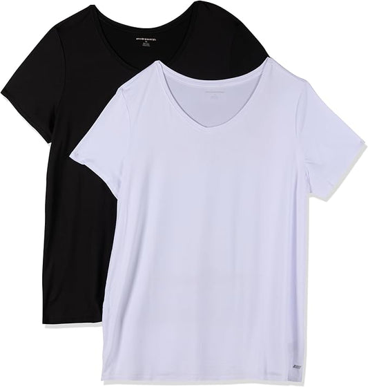 Amazon Essentials Women's Active Quick Dry Tech Stretch Short-Sleeve V-Neck T-Shirt (Available in Plus Size), Pack of 2 by AmazonEssentials