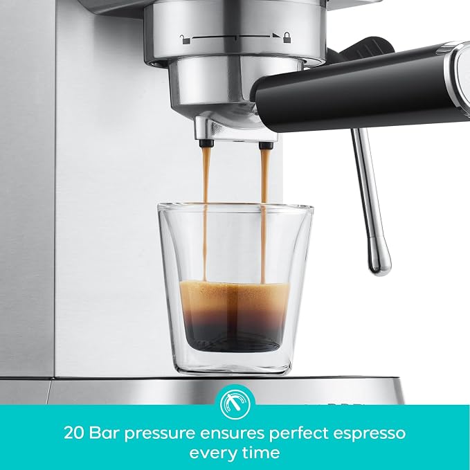 CASABREWS CM5418 Compact Espresso Machine with Milk Frothing Steam Wand | Stainless Steel, 20-Bar Pump, Built-in Pressure Gauge, Powerful Steam Wand for Cappuccino Latte for Home, 34oz Water Tank - Image 2