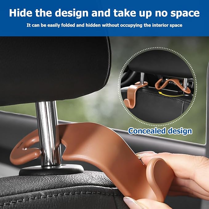 4PCS Car Back Seat Headrest Hooks, Rear Car Seat Storage Headrest Hanger Holder Hooks Organizer, Universal Auto Interior Accessories for Bag Purse Handbag Cloth Coats Grocery (Blue) - Image 5