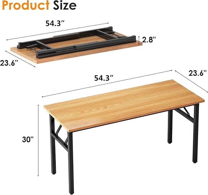 Need Office Computer Desk 54.3 Inch Sturdy Folding Laptop Table Teak | Black Frame Writing Gaming Work Table/Foldable Home Office Desk/Sewing Table, No Assembly Required - Image 3