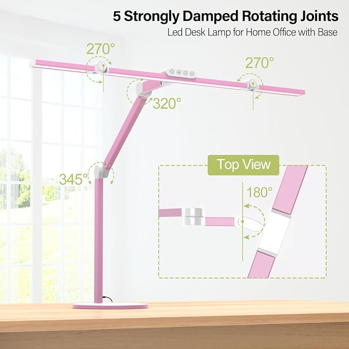 Micomlan Led Desk Lamp with Base, Adjustable Tall Architect Desk Light for Home Office with Flexible Swing Arm, 24W Pink Bright Table Lamp Auto Dimming Computer Light for Workbench - Image 6