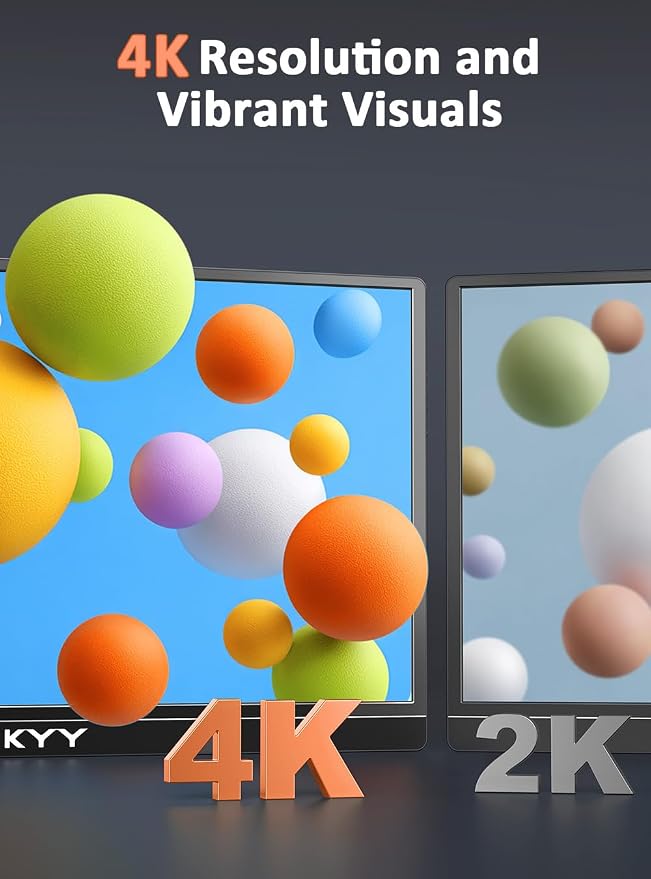KYY 4K Portable Monitor 15.6" Portable Monitor for Laptop UHD IPS 3840X2160 External Screen with 100% sRGB & HDR Gaming Display for Laptop PS5/4 Xbox Switch with Speakers, VESA Compatible - Image 2