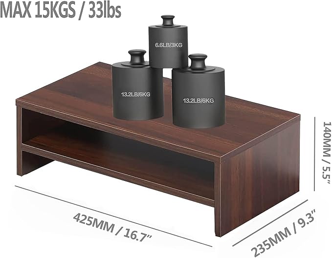 FITUEYES Monitor Stand - 2 Tier Computer Monitor Riser Shelf, Wood Desktop Stand for Laptop Computer Screen, Desk Organization, Office Supplies - Image 6