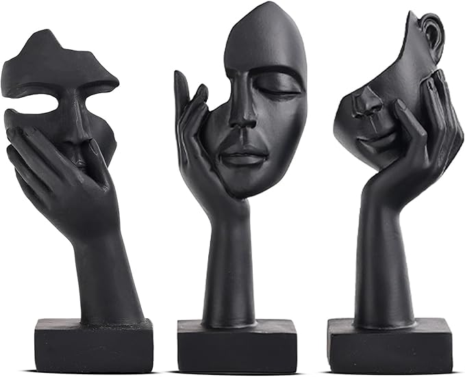 3 Pcs Thinker Small Statue Set - Black Art Abstract Home Accent Figurines for Decor Bedroom, Shelves, Living Room Coffee Table, Office Desktop (3 Pcs Black, 6") by oliruim