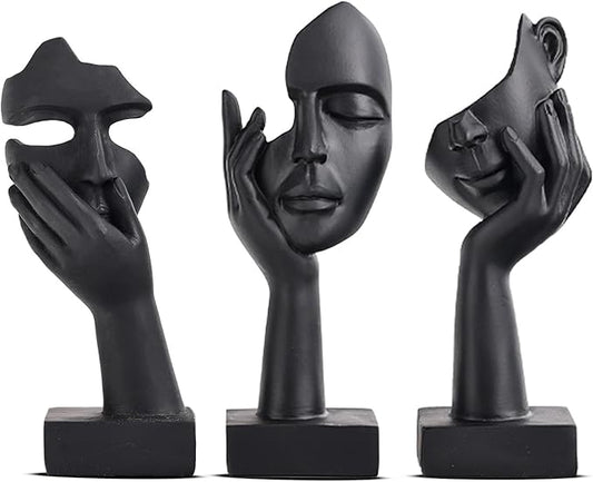 3 Pcs Thinker Small Statue Set - Black Art Abstract Home Accent Figurines for Decor Bedroom, Shelves, Living Room Coffee Table, Office Desktop (3 Pcs Black, 6") by oliruim