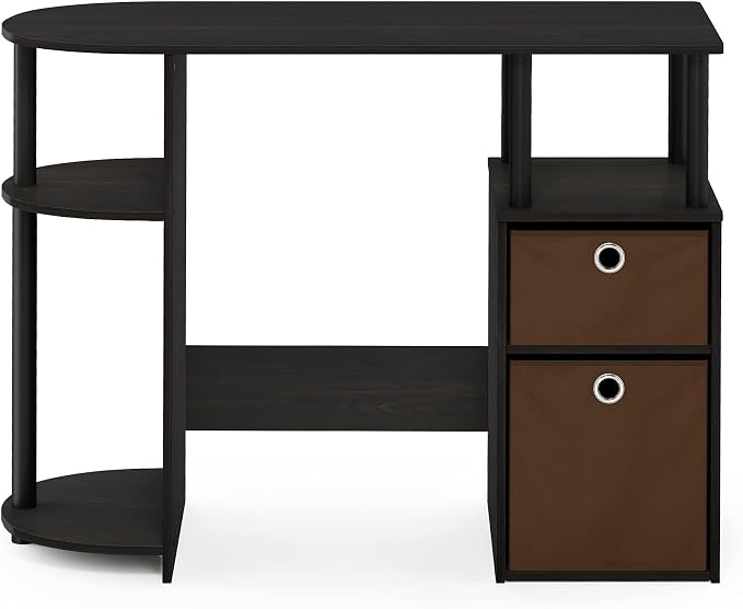 Furinno JAYA Desk, 38.4" Wide Gaming Desk with Bin Drawers, Computer Desk with Side Shelf, Office Desk for Study, Home Office, Bedroom, Dorm, Study Room, Espresso - Image 8