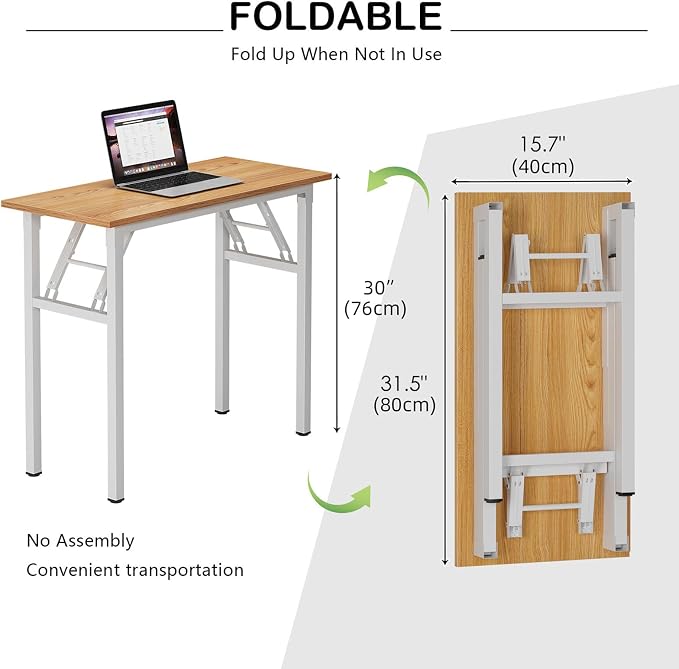 Need Small Computer Desk 31.5 in Folding Home Office Table Teak | White Frame Writing Gaming Work Table/Sturdy Foldable Study Table for Small Space/Dormitory, No Assembly Required - Image 3