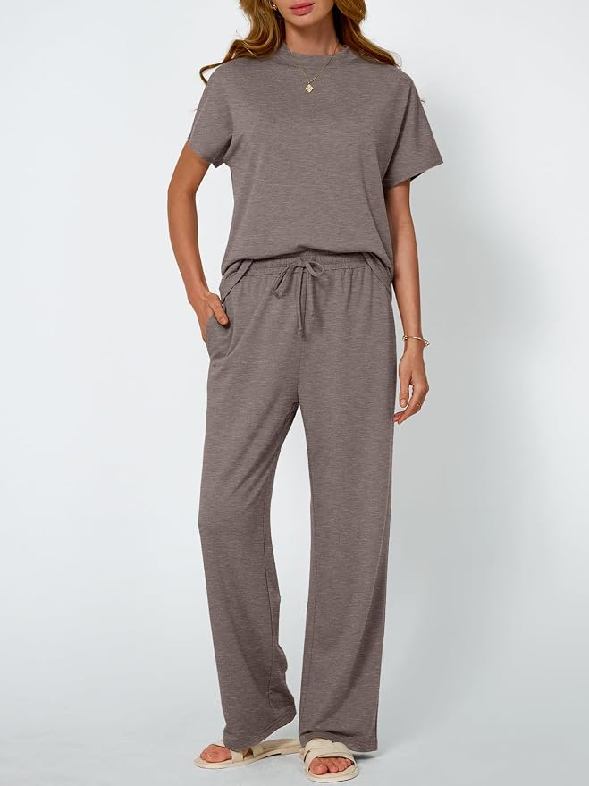 AUTOMET Women's 2 Piece Matching Lounge Sets 2026 Summer Mock Neck Sweatsuits Short Sleeve Loungewear Travel Outfits - Image 2