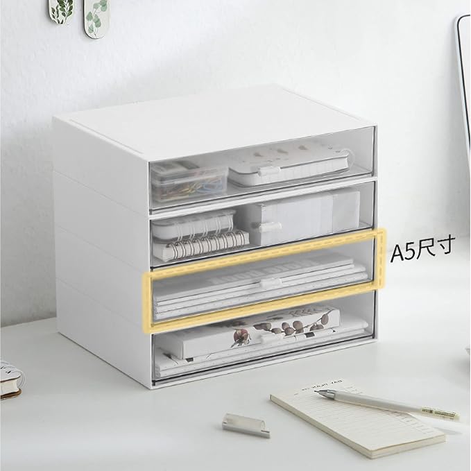Desk Organizer with Drawers Stackable Storage Drawers, Plastic Compact Desk Storage Box Great for Office School Home Small Space- 1drawers (White) - Image 5