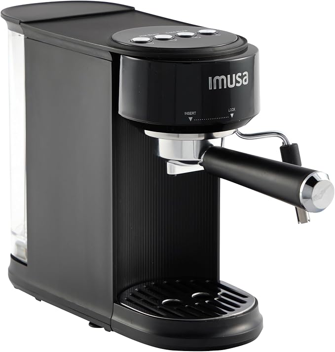 IMUSA 1 or 2 Cup Electric Slimbrew Espresso Cappuccino Coffee Maker, Black | Matte Finish, 20 Bar Pump, Milk Frother, Fast Heating, Hot or Iced Drinks, Home Baristas by VisitIMUSA