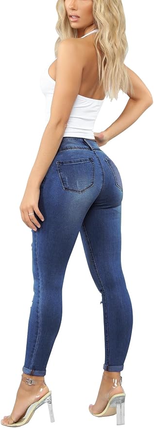 KUNMI Women's Skinny Ripped Trendy Jeans Distressed Stretchy Denim Pants - Image 5