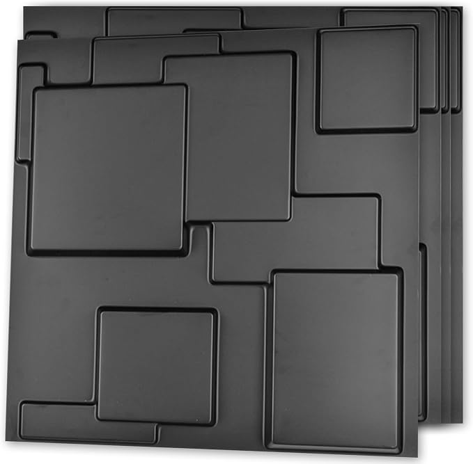 Art3d 19.7" x 19.7" (Pack of 12) Wall Panel City, Black by Art3d