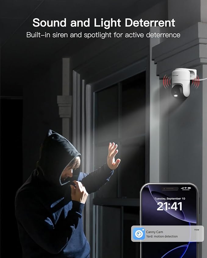 VIMTAG 2.5K 4MP Outdoor Security Camera, Pan/Tilt WiFi Home CCTV Camera, 360° View & Motion Tracking, Color Night Vision, 2-Way Audio, AI Detection Alarm, IP66, Cloud & SD Card Storage, Works w/Alexa - Image 8