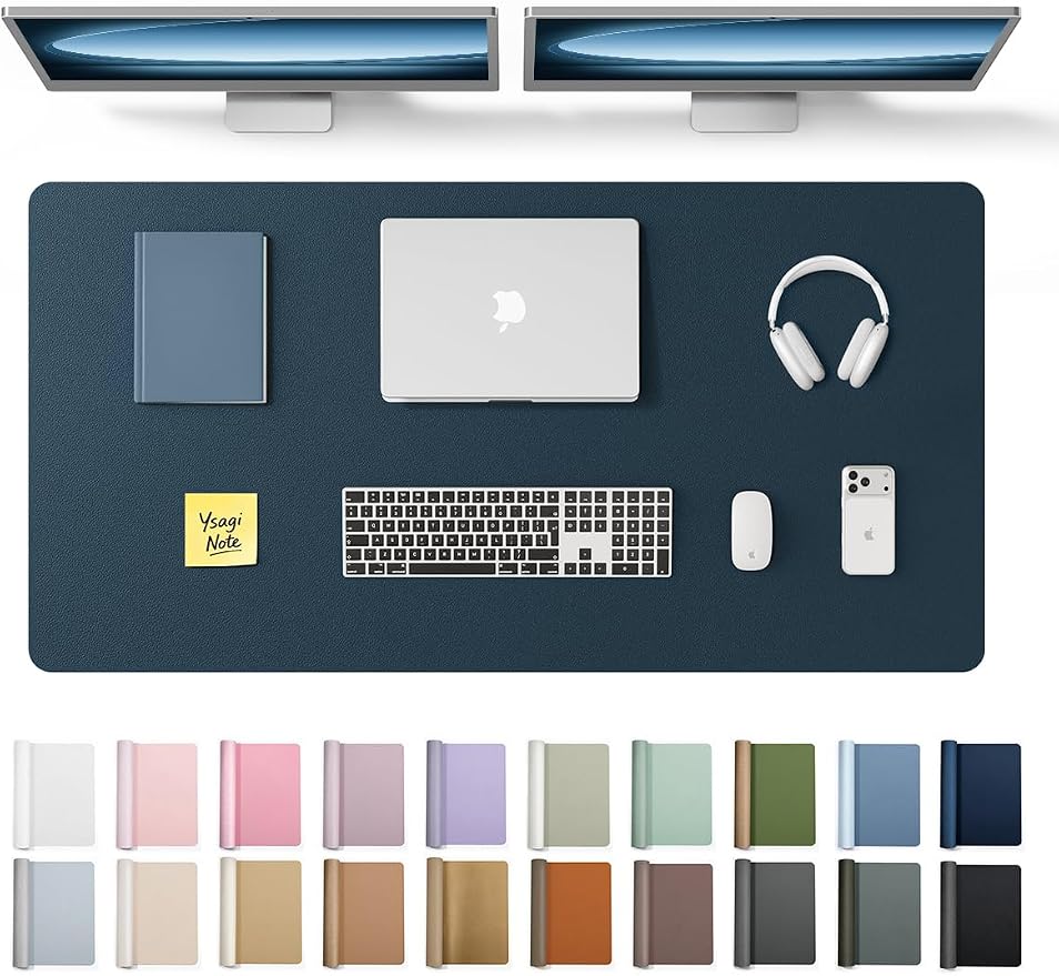 YSAGi Leather Desk Protector, Office Mat, Large Mouse Mat, Non-Slip PU Leather Blotter, Laptop Pad, Waterproof Writing Pad for Office and Home (Dark Blue, 47.2" x 23.6") by YSAGi