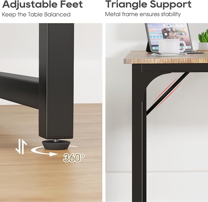 PayLessHere | 39 Inch Computer Desk | Brown | Office Desk with Metal Frame, Adjustable Feet | Water-Resistant, Scratchproof Surface | Sturdy Writing Table for Home Office or Study | Pack of 2 - Image 6