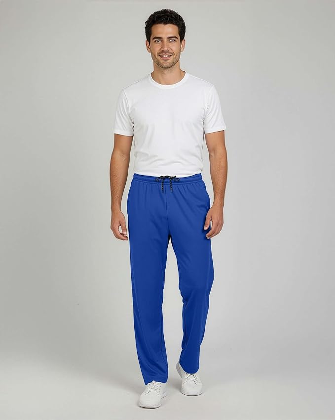 3 Pack Men's Mesh Open Bottom Sweatpants Active Athletic Workout Gym Pocket | Available in Big & Tall, Uncuffed, Elastic Waistband, Drawstring, Straight Leg, Running, Jogging, Exercise, Training, Sports - Image 3