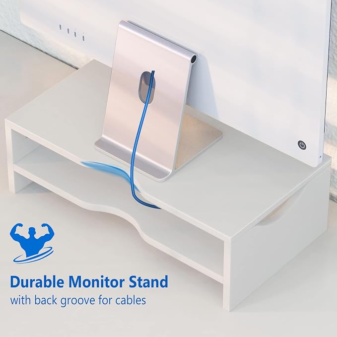 Zimilar Monitor Stand Riser, 2 Tiers Wood Laptop Computer Monitor Riser | for PC Screen, iMac, Desktop Screen Monitor Stand Riser with Storage for Home Office - Image 4