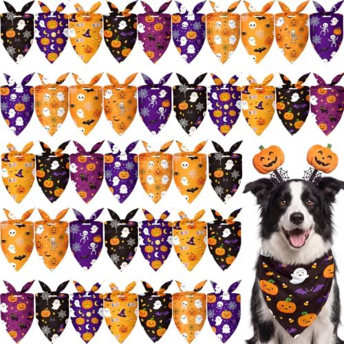 Weewooday 50 Pcs Halloween Dog Bandanas Bulk for Charm Medium Pets by Weewooday