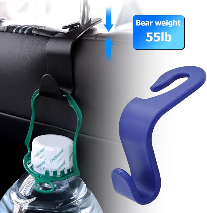 4PCS Car Back Seat Headrest Hooks, Rear Car Seat Storage Headrest Hanger Holder Hooks Organizer, Universal Auto Interior Accessories for Bag Purse Handbag Cloth Coats Grocery (Blue) - Image 4