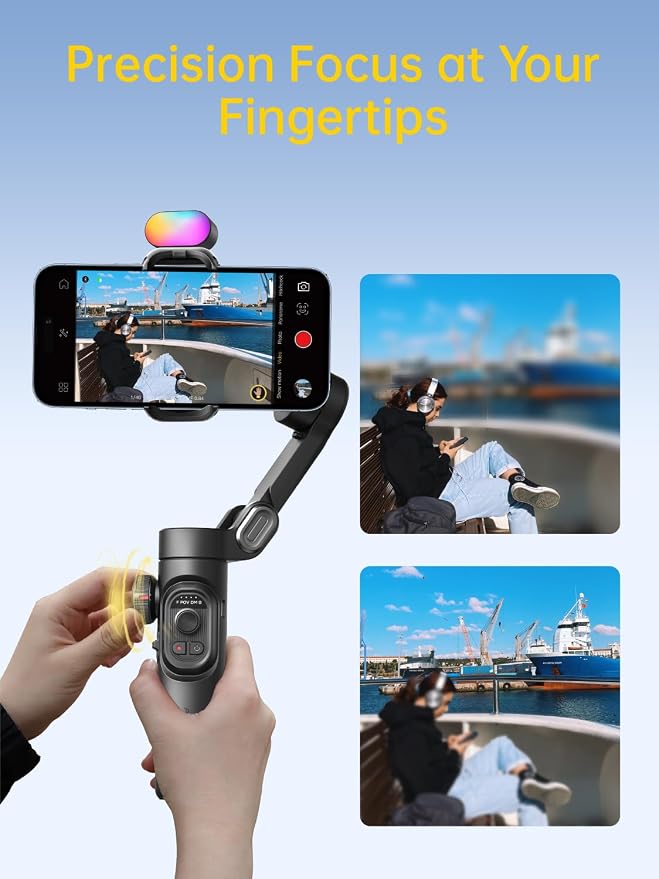 AOCHUAN 3-Axis Gimbal Stabilizer for iPhone Gimbal with RGB Magnetic Fill Light Upgraded Face Tracking Focus Wheel Foldable Smartphone for iPhone/Android Phone Stabilizer Vlog Recording Smart XE Kit - Image 7