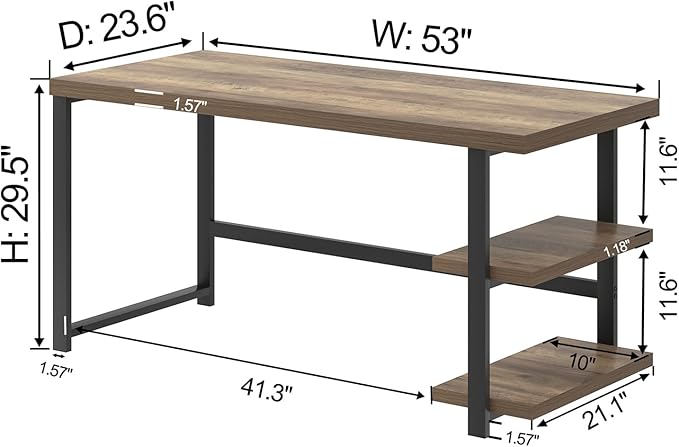FOLUBAN Computer Desk, Modern Home Office Desk with Storage Shelves, Writing Study Gaming Table for Living Room Bedroom, Rustic Oak, 53 Inch - Image 2