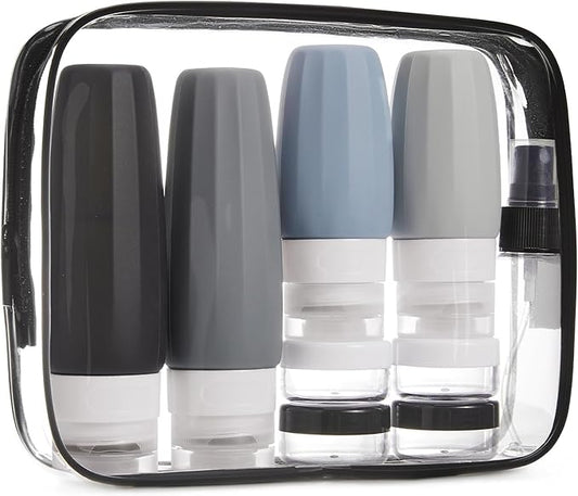 BAGSMART 18 Pack TSA Approved Travel Bottles for Toiletries, Leak Proof Silicone Travel Size Containers Bottles for Shampoo, Grey by BAGSMART