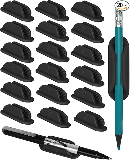 Tiizze Adhesive Pencil Holders for Desk Set of 20 - Silicone Pen Holder with Upgraded Acrylic Adhesive Pads - Flexible Desk Pencil Holder for Class Office Essentials Accessories, Teacher Supplies by Tiizze