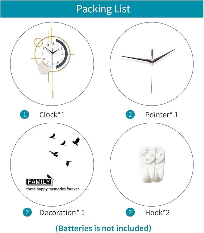 Wall Clock Decorative Large Modern Wall Clock Silent Non-Ticking Battery Operated Gold Unique Pendulum Clock for Living Room,Bedroom,Office,Kitchen,Bathroom,Wall Decor 13.8x21.9in - Image 7