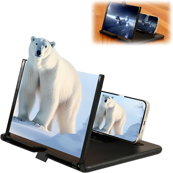 Screen Magnifier Version, Mobile Phone 3D HD Magnifying Projector Screen Enlarger for Movies, Videos and Gaming, Foldable Holder Stand Compatible with All Phones (Black, 10inch) by Unknown