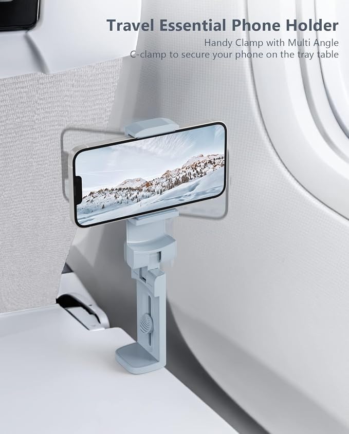 MiiKARE Travel Essentials Airplane Phone Holder, Universal Handsfree Phone Mount for Flying with 360 Degree Rotation, Travel Must Haves Phone Stand for Desk, Tray Table, Blue - Image 3