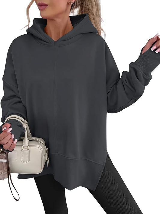 ANRABESS Womens Oversized Hoodies Long Sleeve Fleece Side Slit Hooded Sweatshirts Pullover 2026 Fall Outfits Y2K Clothes by ANRABESS