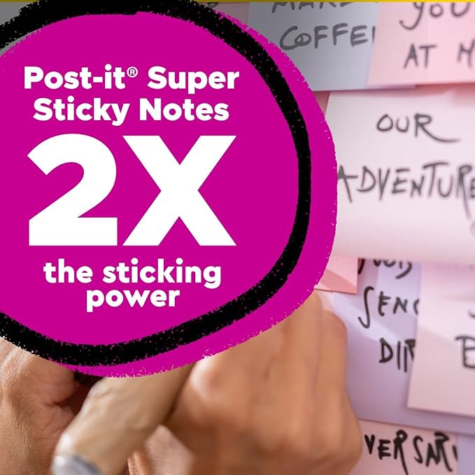 Post-it 100% Recycled Super Sticky Notes, 3 x 3 in, Pastels, 5 Pads | School Supplies and Office Products, 2X the Sticking Power - Image 3