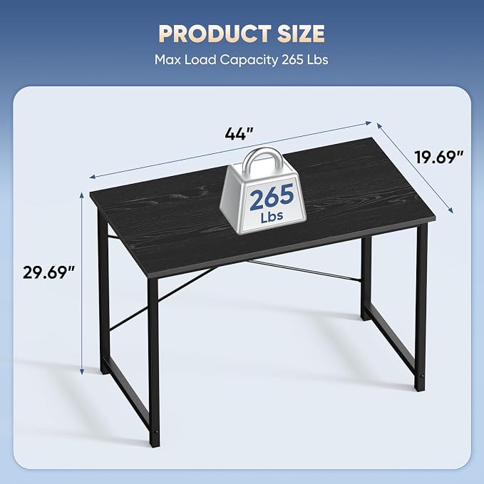 DUMOS 44 in Computer Desk for Home Office, Modern Study Work Table Simple Style for Bedroom, Writing Desks with X-Shaped Reinforcement, Black | Modern Study Writing Work Table, Craft PC Desk Simple Workstation with Reinforcement Structure, Black - Image 3