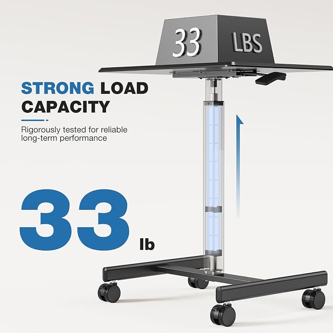 DUMOS Mobile Rolling Desk with Wheels Adjustable Height | Small Standing Desks Portable Laptop PC Table, Computer Workstation for Home Office Small Space, Black - Image 6